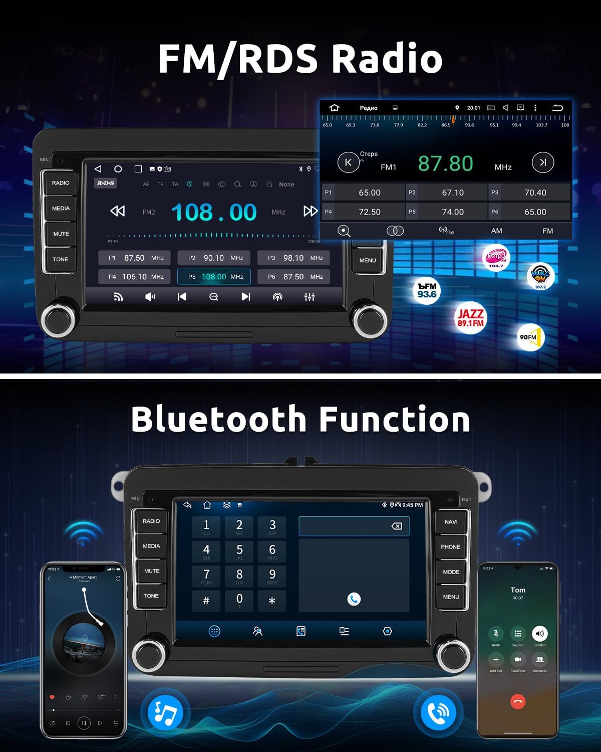 7" Android 14 Apple Carplay for VW Golf 5 6 Passat Polo Touran Tiguan Caddy EOS