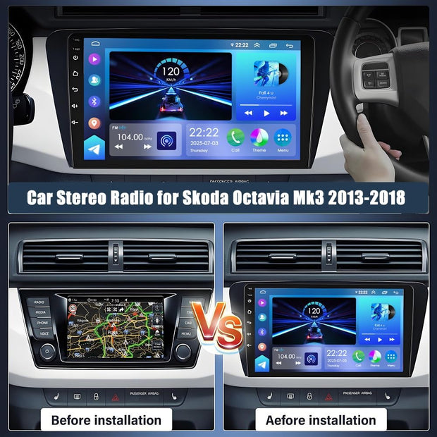 Wireless CarPlay & Android Auto Touchscreen Head Unit (PX7) – Skoda Octavia Mk3 (2013–2018)