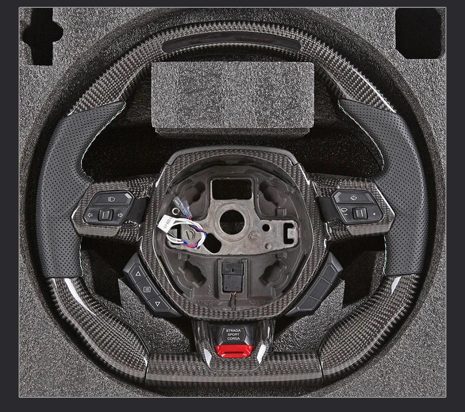 LED Carbon Fiber Steering Wheel (Perforated Leather) for Lamborghini Huracán (2018–2024)