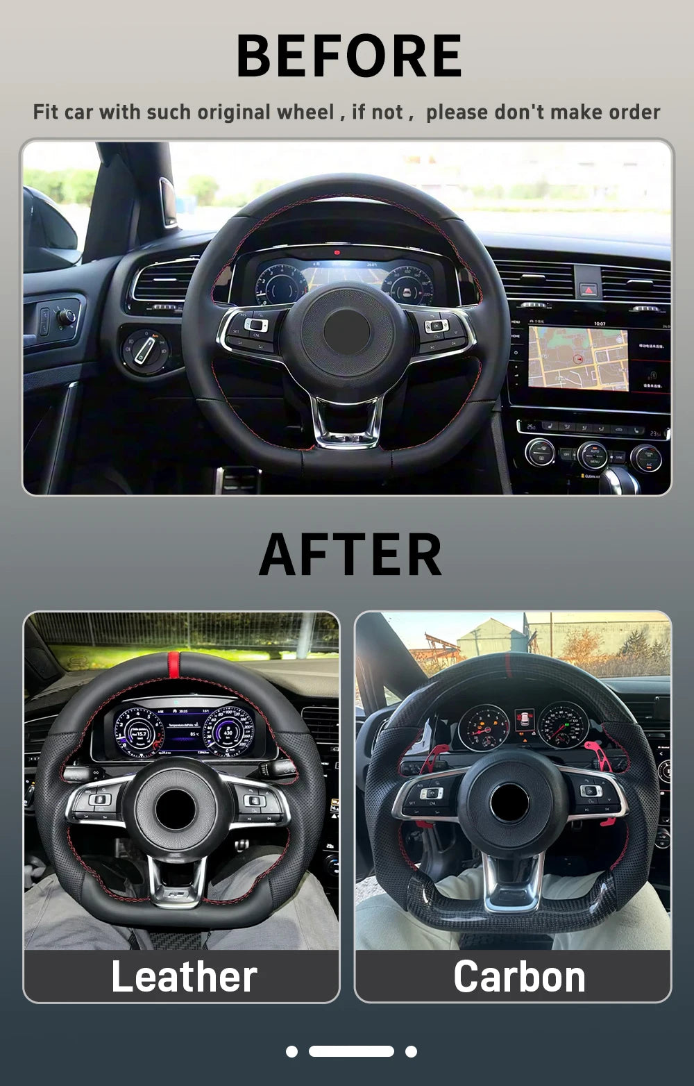 Carbon Fiber Steering Wheel Upgrade (Perforated Leather) – VW Golf 7/7.5 / GTI / GTE / GLI / Tiguan (2013–2019)