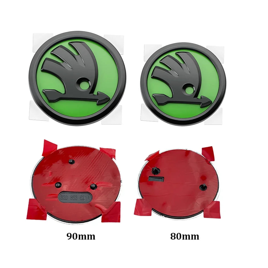Skoda Front & Rear Badge Set – 80mm + 90mm ABS Emblem