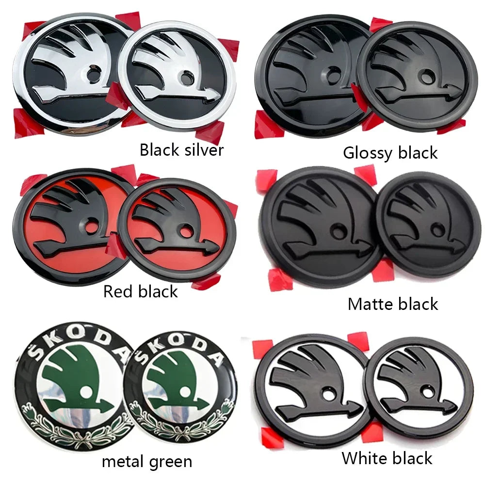 Skoda Front & Rear Badge Set – 80mm + 90mm ABS Emblem