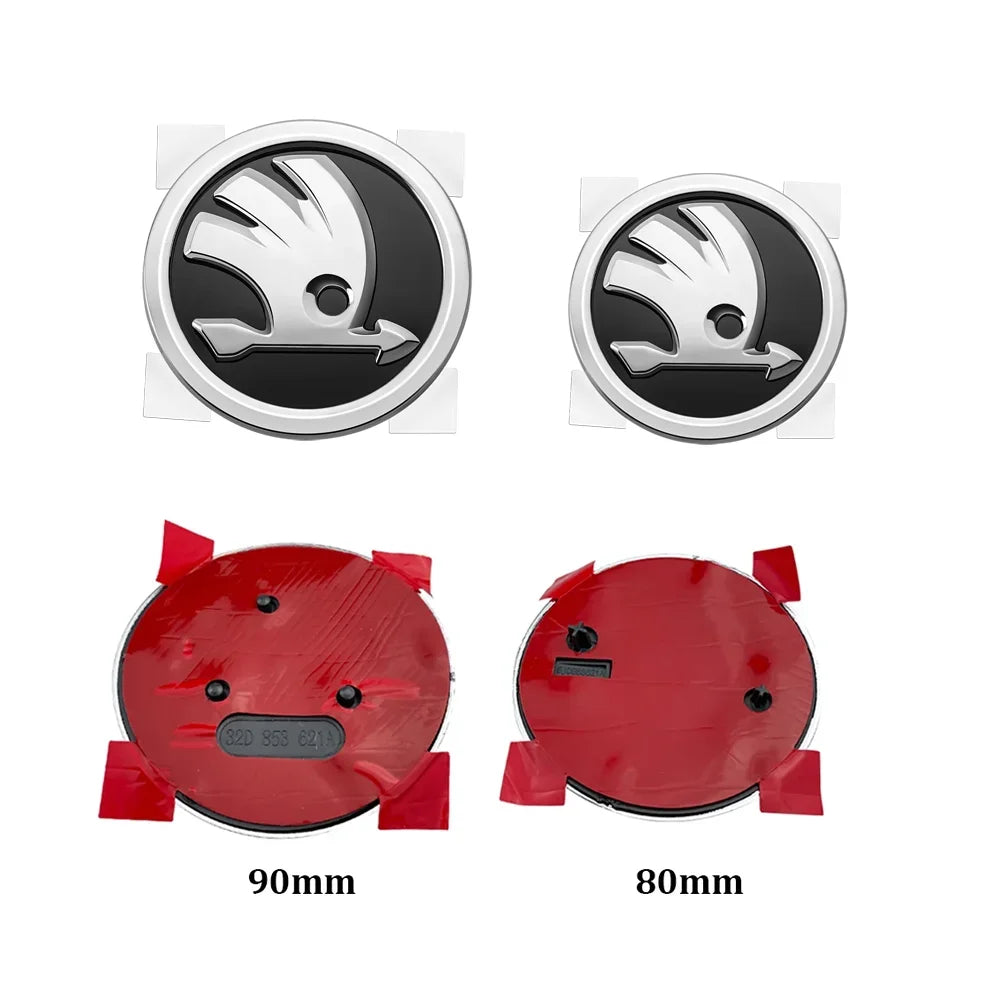 Skoda Front & Rear Badge Set – 80mm + 90mm ABS Emblem